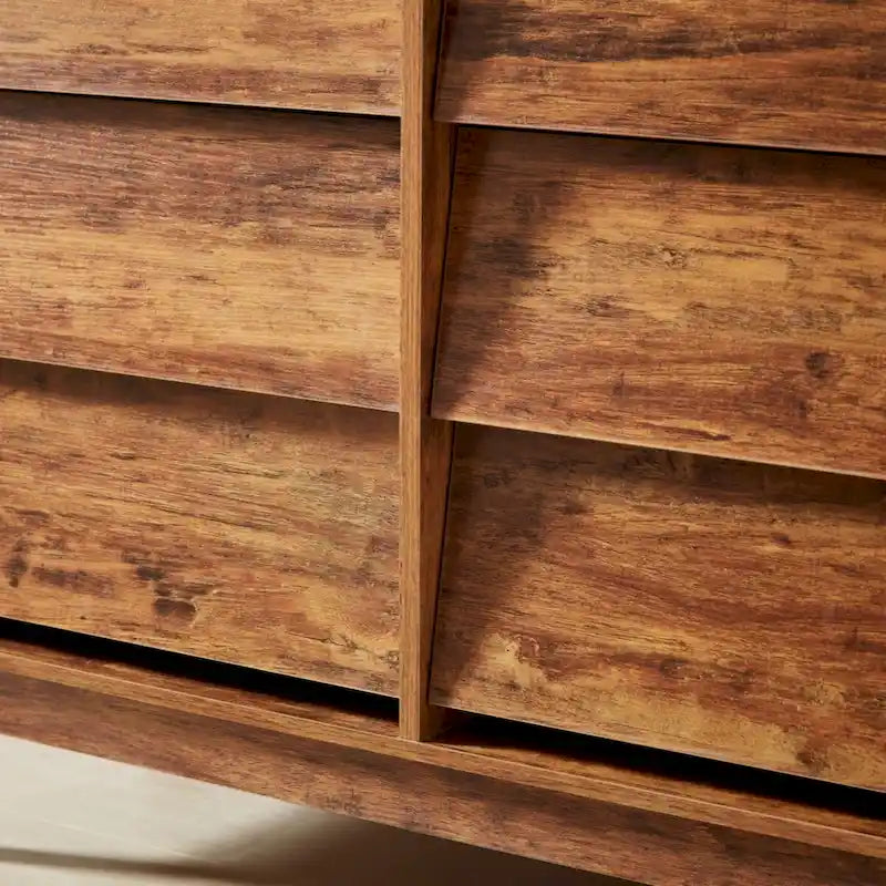 6-Drawer Double Dresser with Vintage Style & Beveled Edge Detail — Brown
