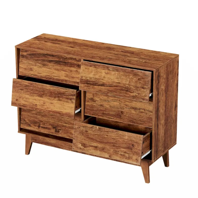 6-Drawer Double Dresser with Vintage Style & Beveled Edge Detail — Brown