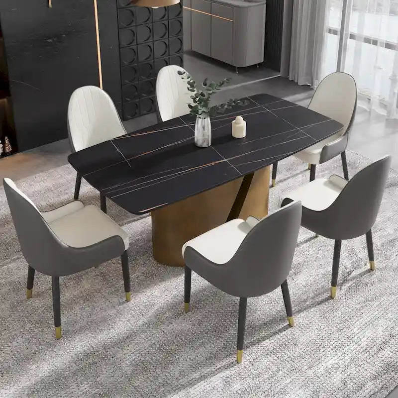 Modern Sintered Stone Dining Table with Gold Metal Legs