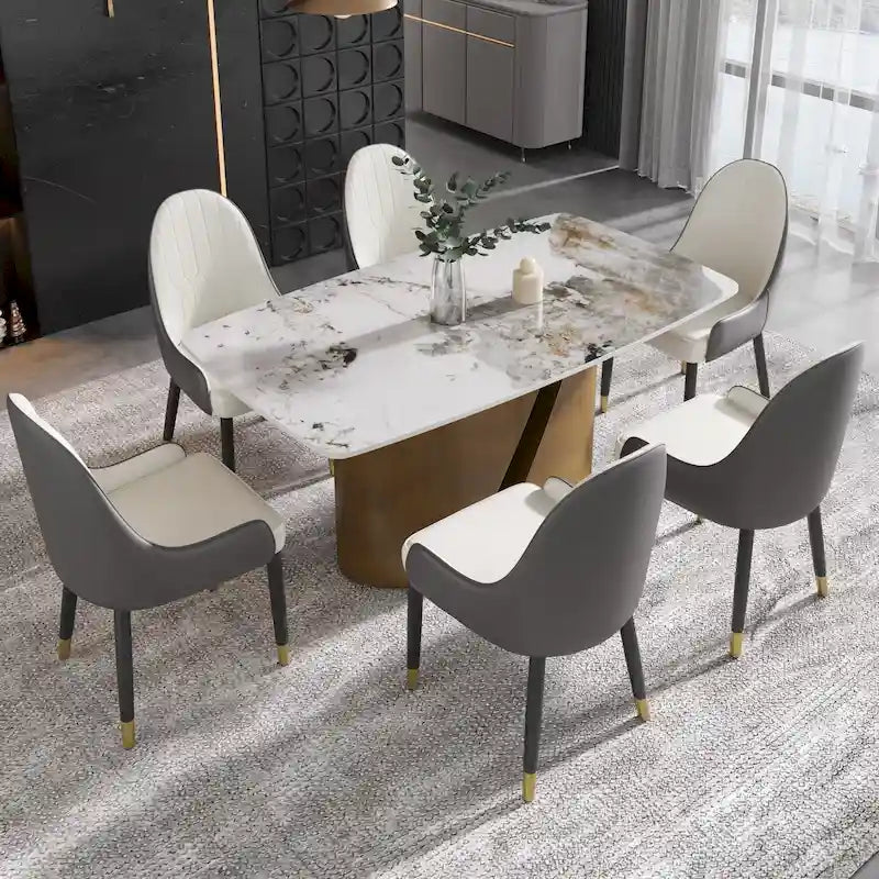 Modern Sintered Stone Dining Table with Gold Metal Legs