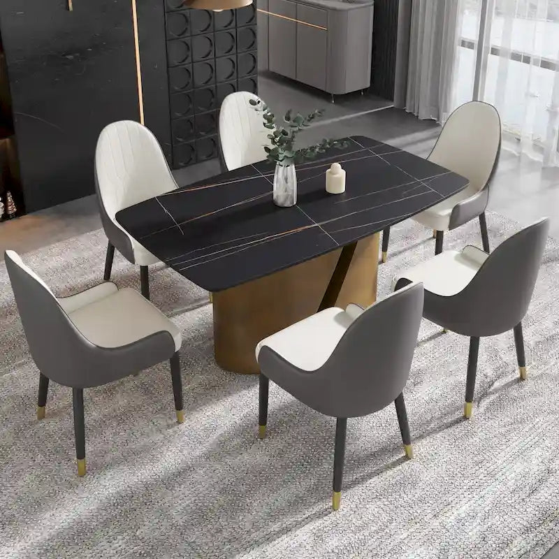 Modern Sintered Stone Dining Table with Gold Metal Legs