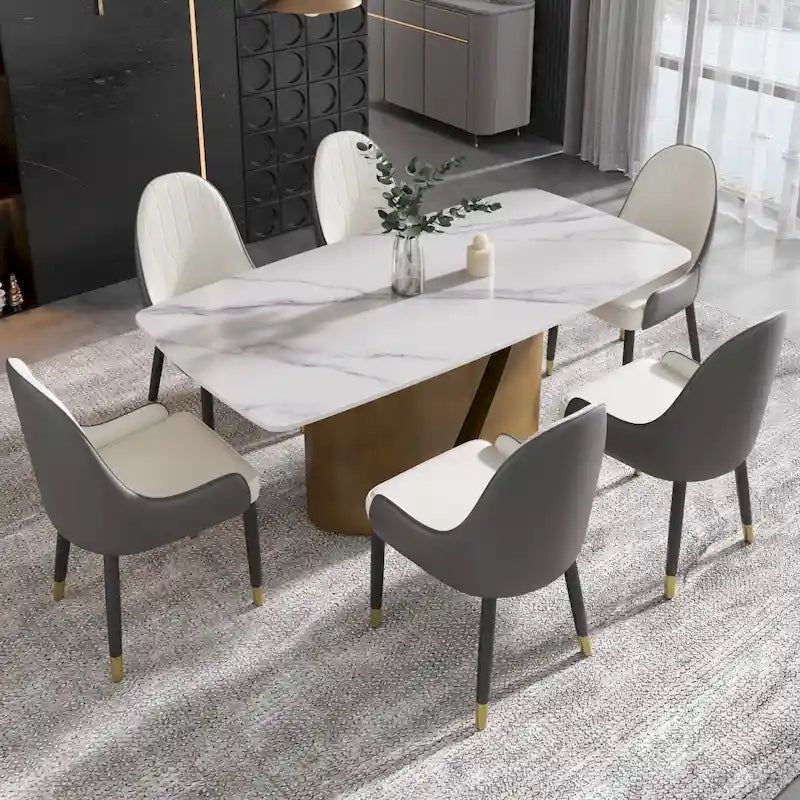 Modern Sintered Stone Dining Table with Gold Metal Legs