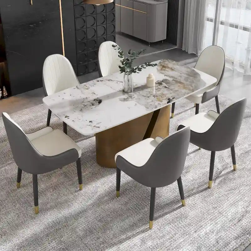 Modern Sintered Stone Dining Table with Gold Metal Legs