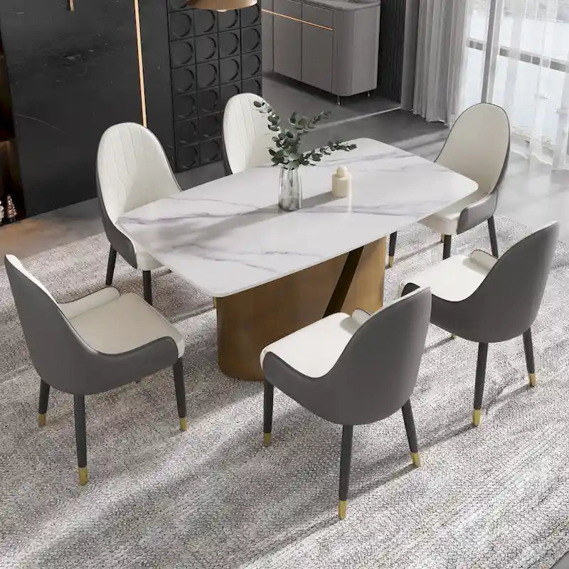 Modern Sintered Stone Dining Table with Gold Metal Legs
