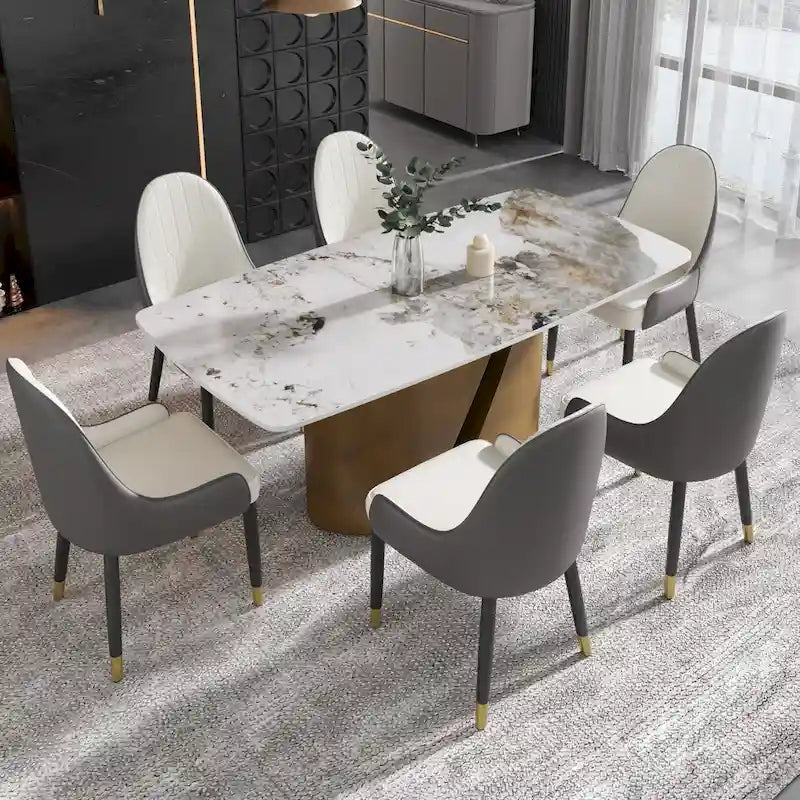 Modern Sintered Stone Dining Table with Gold Metal Legs