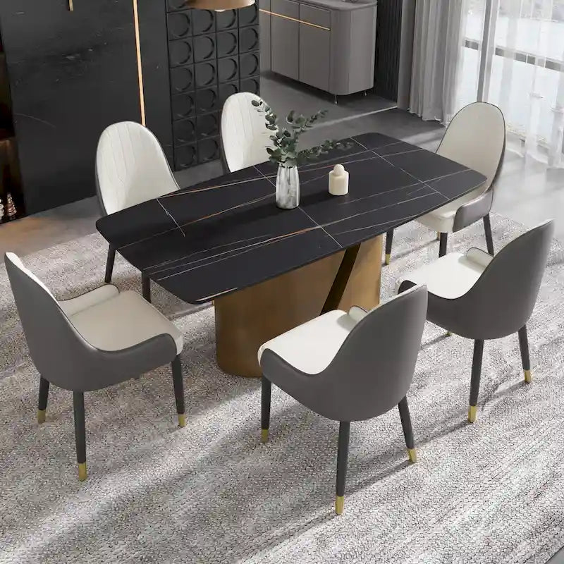 Modern Sintered Stone Dining Table with Gold Metal Legs