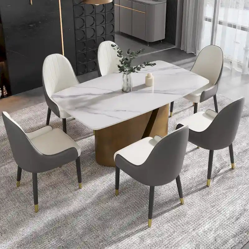 Modern Sintered Stone Dining Table with Gold Metal Legs