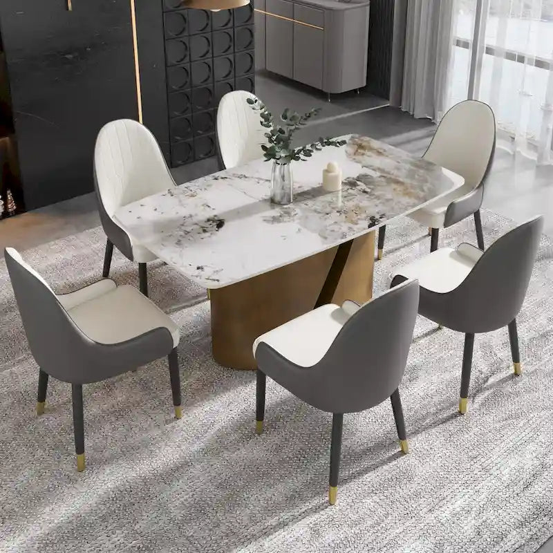 Modern Sintered Stone Dining Table with Gold Metal Legs