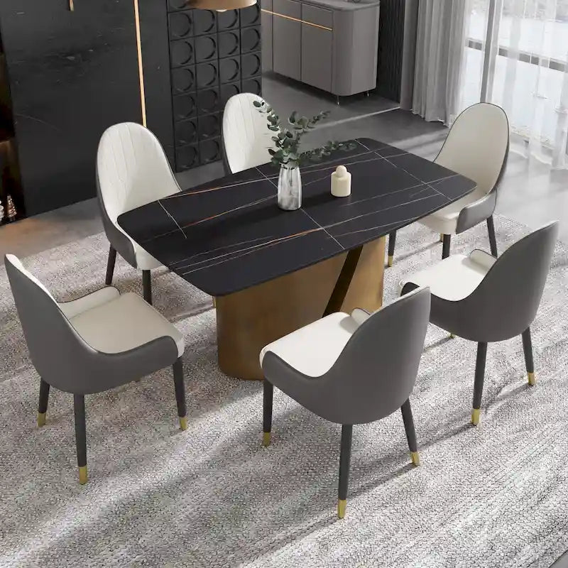 Modern Sintered Stone Dining Table with Gold Metal Legs