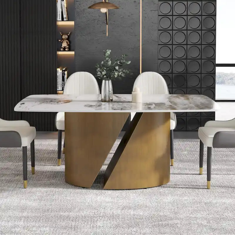 Modern Sintered Stone Dining Table with Gold Metal Legs