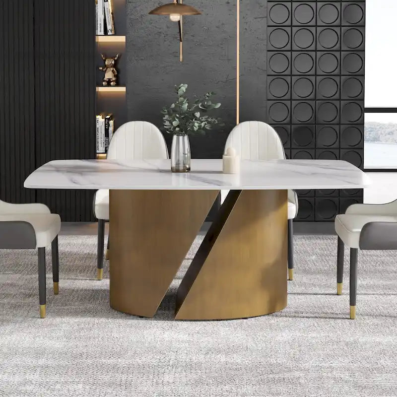Modern Sintered Stone Dining Table with Gold Metal Legs