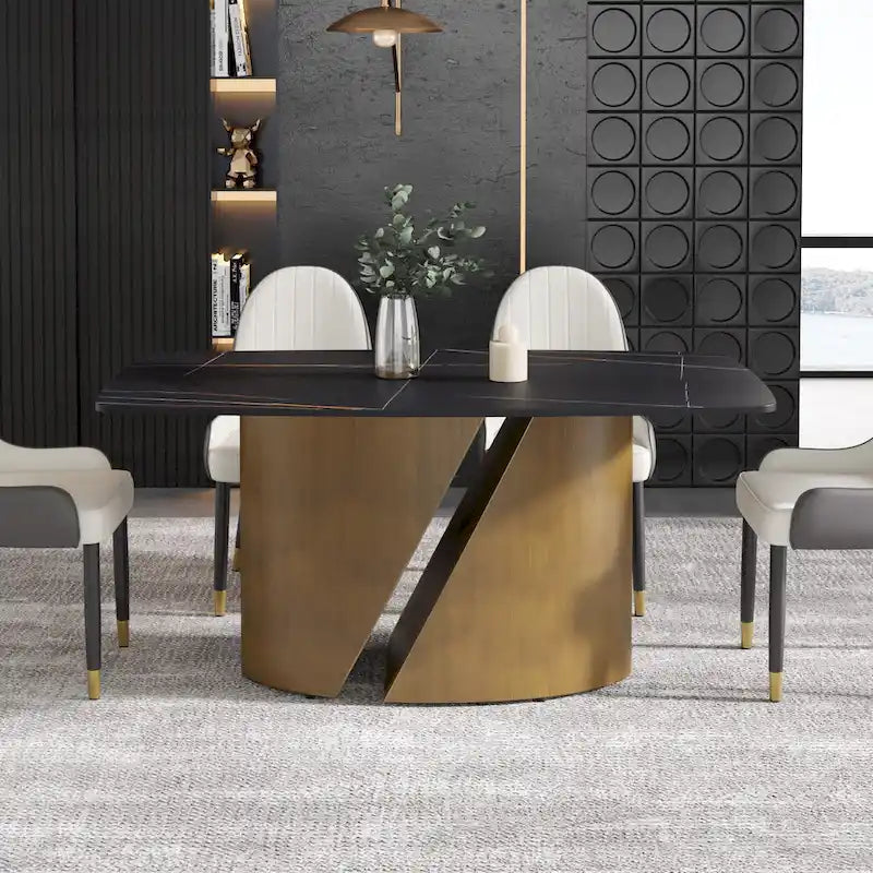 Modern Sintered Stone Dining Table with Gold Metal Legs