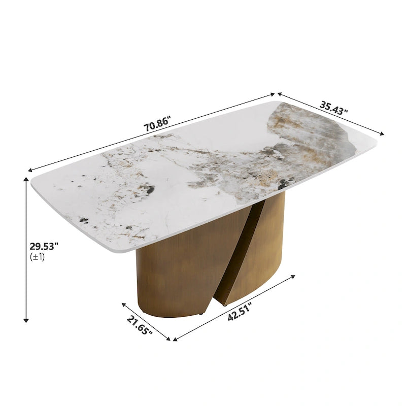 Modern Sintered Stone Dining Table with Gold Metal Legs