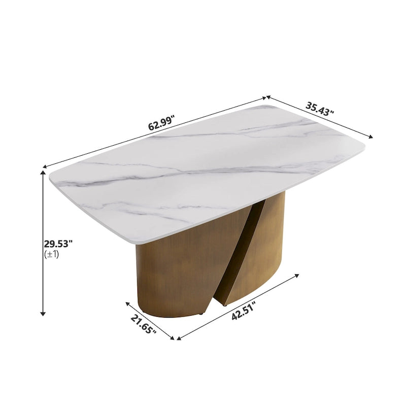 Modern Sintered Stone Dining Table with Gold Metal Legs