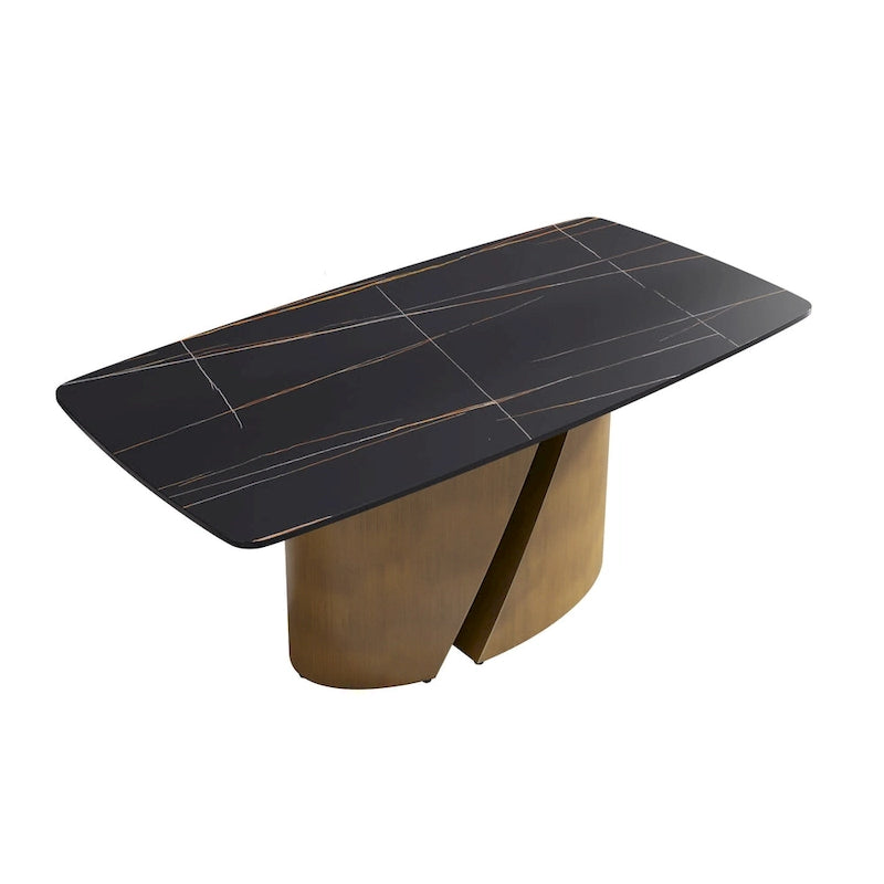 Modern Sintered Stone Dining Table with Gold Metal Legs