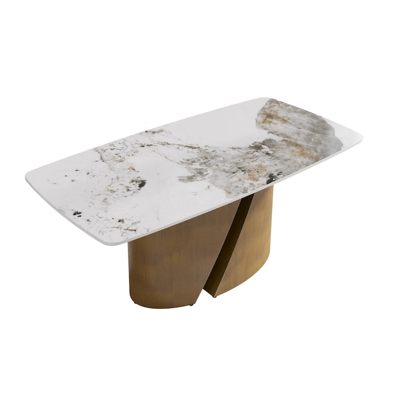 Modern Sintered Stone Dining Table with Gold Metal Legs