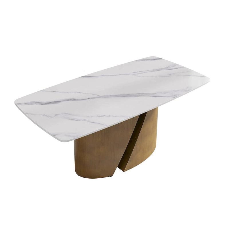 Modern Sintered Stone Dining Table with Gold Metal Legs