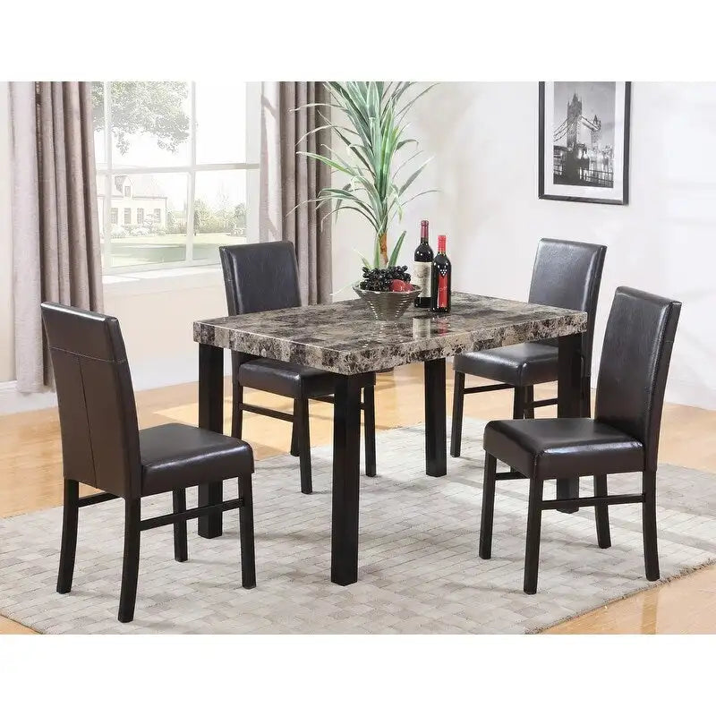 48" Rectangular Faux Marble Dining Table with Espresso Legs — Seats 4