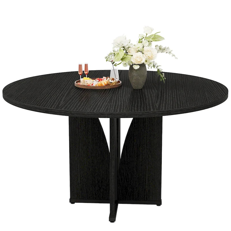 39-Inch Round Dining Table with Textured Wood Top & Pedestal Base