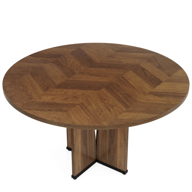 39-Inch Round Dining Table with Textured Wood Top & Pedestal Base