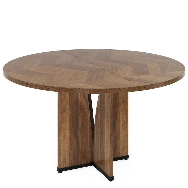 39-Inch Round Dining Table with Textured Wood Top & Pedestal Base