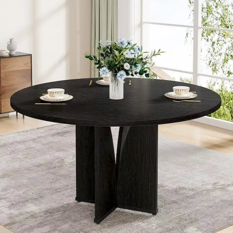 39-Inch Round Dining Table with Textured Wood Top & Pedestal Base