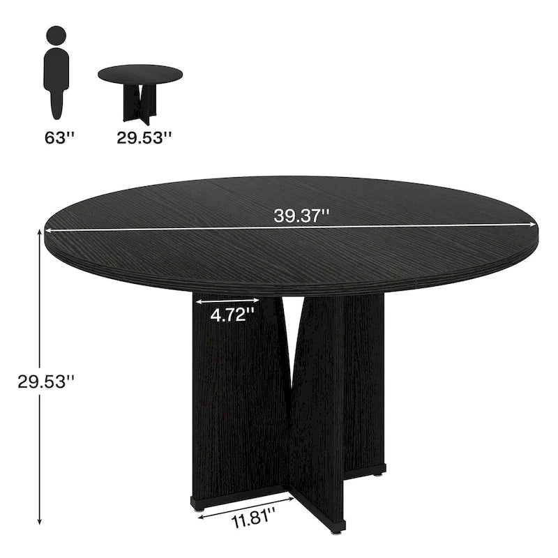 39-Inch Round Dining Table with Textured Wood Top & Pedestal Base