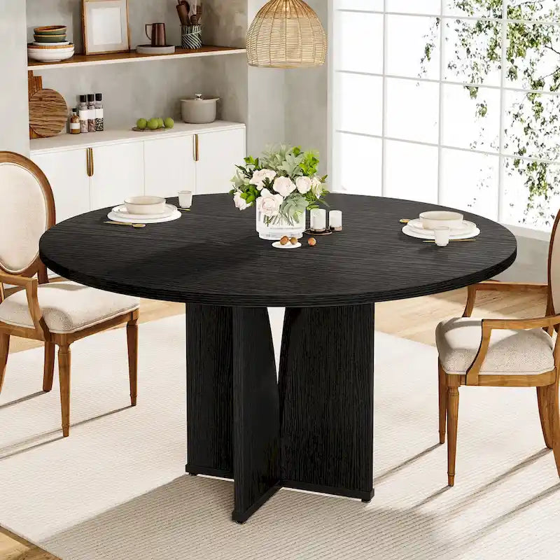 39-Inch Round Dining Table with Textured Wood Top & Pedestal Base