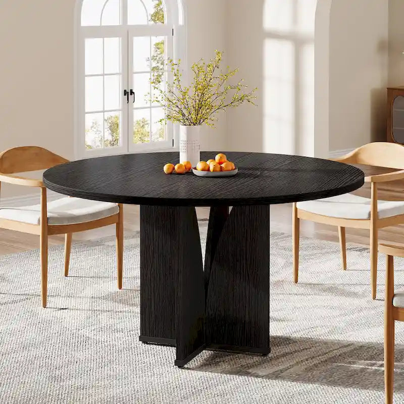 39-Inch Round Dining Table with Textured Wood Top & Pedestal Base