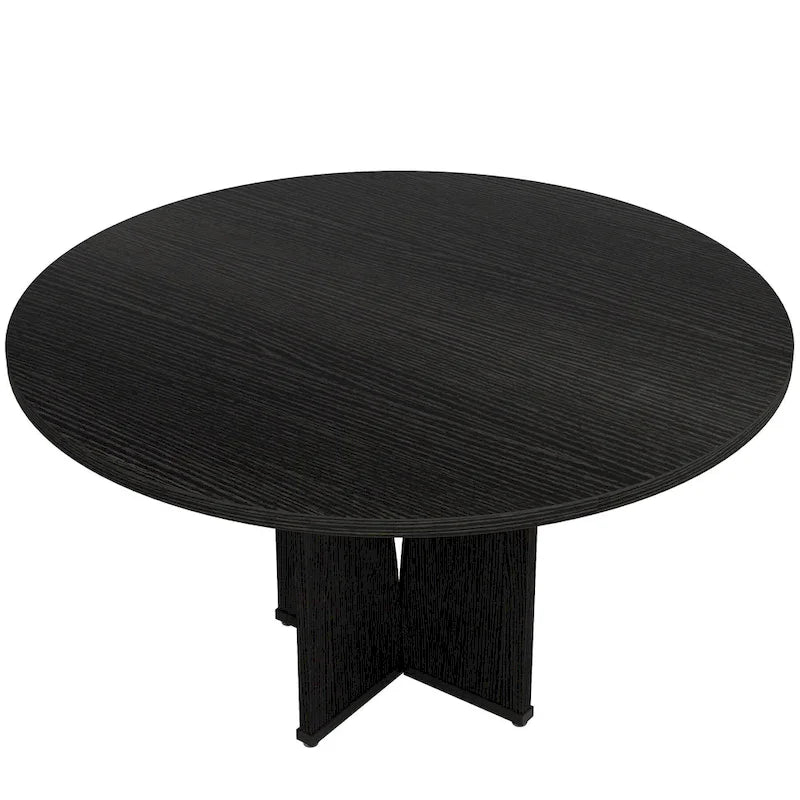 39-Inch Round Dining Table with Textured Wood Top & Pedestal Base