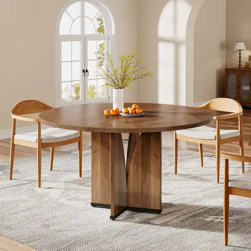 39-Inch Round Dining Table with Textured Wood Top & Pedestal Base