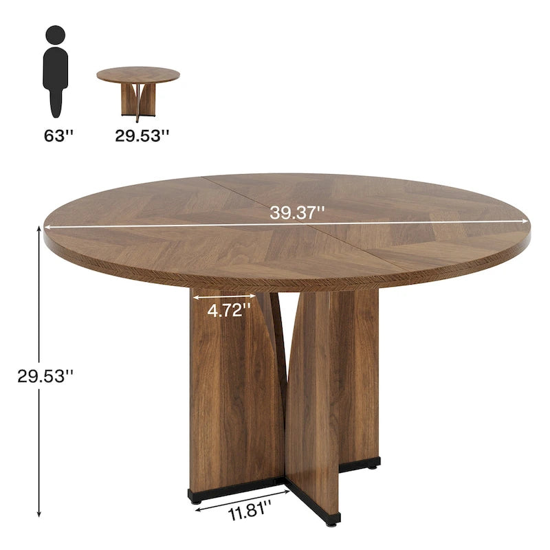 39-Inch Round Dining Table with Textured Wood Top & Pedestal Base