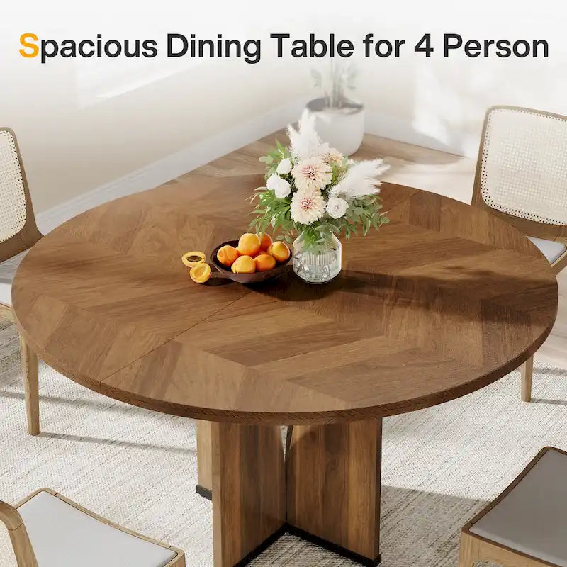39-Inch Round Dining Table with Textured Wood Top & Pedestal Base