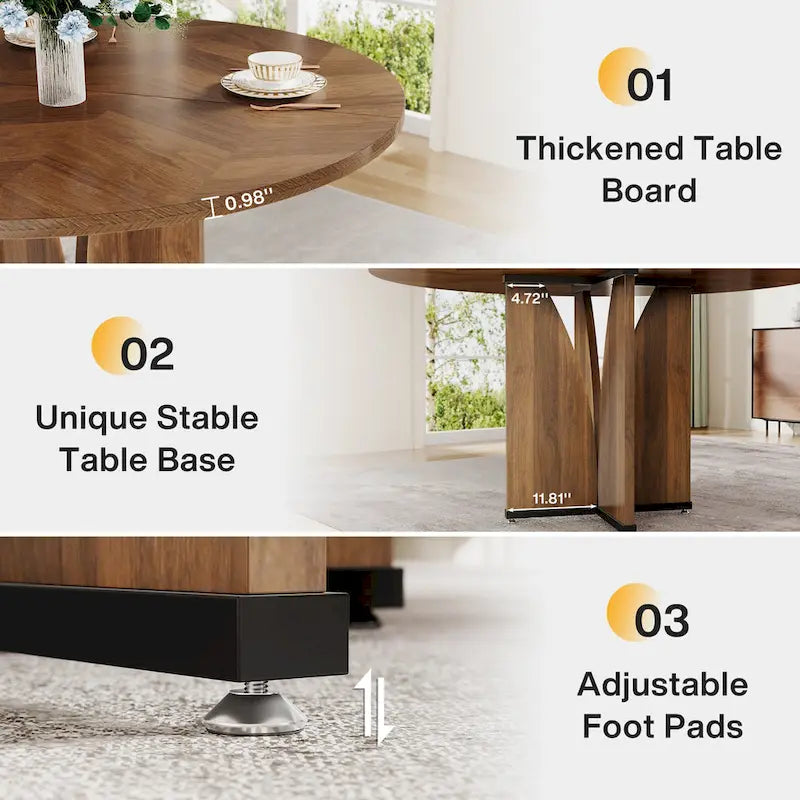 39-Inch Round Dining Table with Textured Wood Top & Pedestal Base