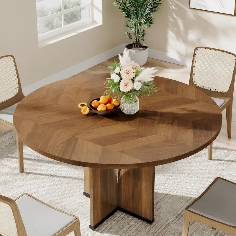 39-Inch Round Dining Table with Textured Wood Top & Pedestal Base