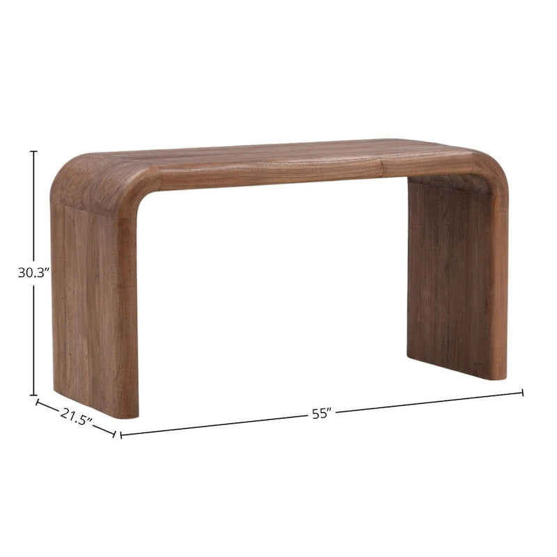 55" Wide Solid Wood Writing Desk — Minimalist Home Office Desk in Medium Brown