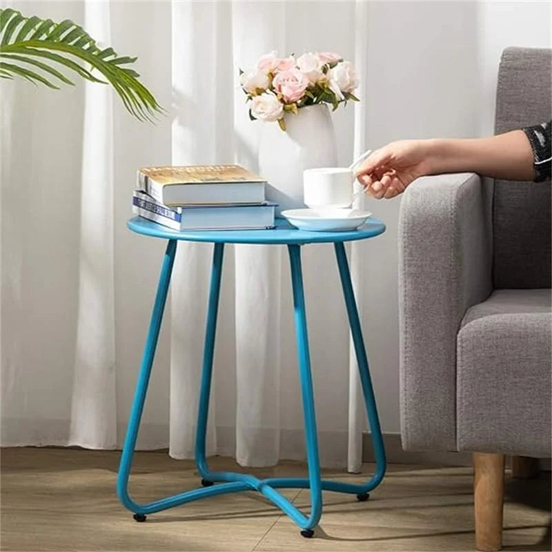 Round Metal Side Table — Indoor & Outdoor Snack & Accent Table, Weather-Resistant