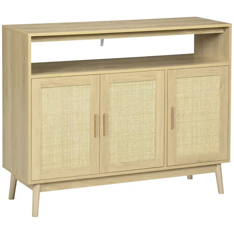 Boho Rattan 3-Door Sideboard Buffet Cabinet – Natural Wood Tone