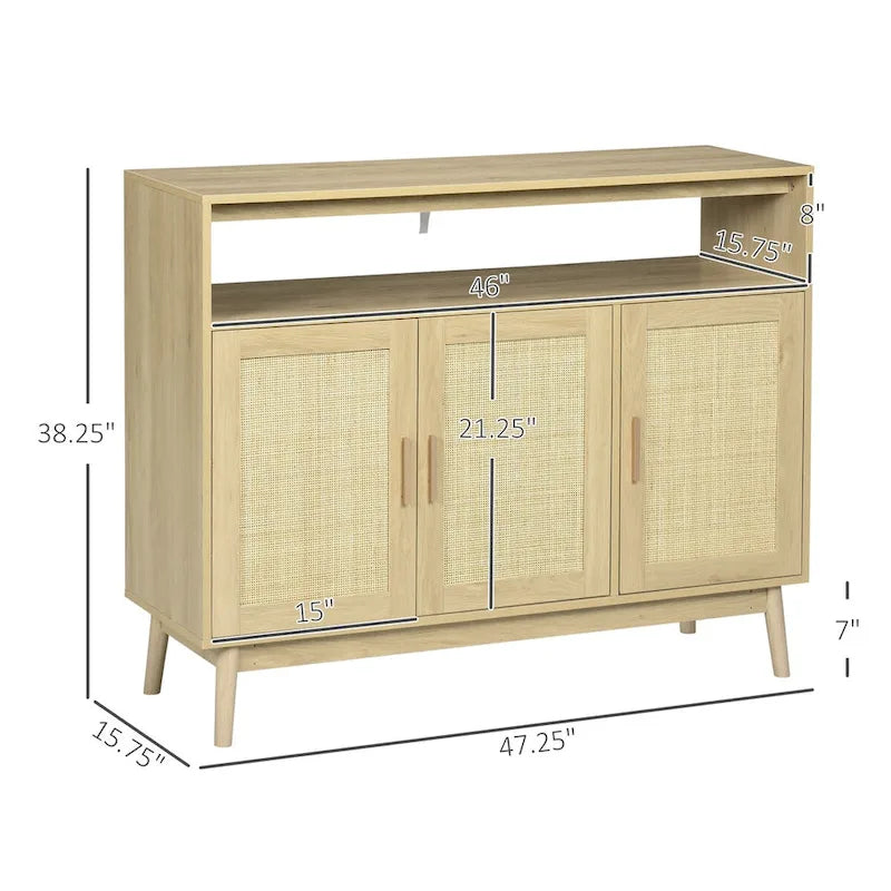 Boho Rattan 3-Door Sideboard Buffet Cabinet – Natural Wood Tone