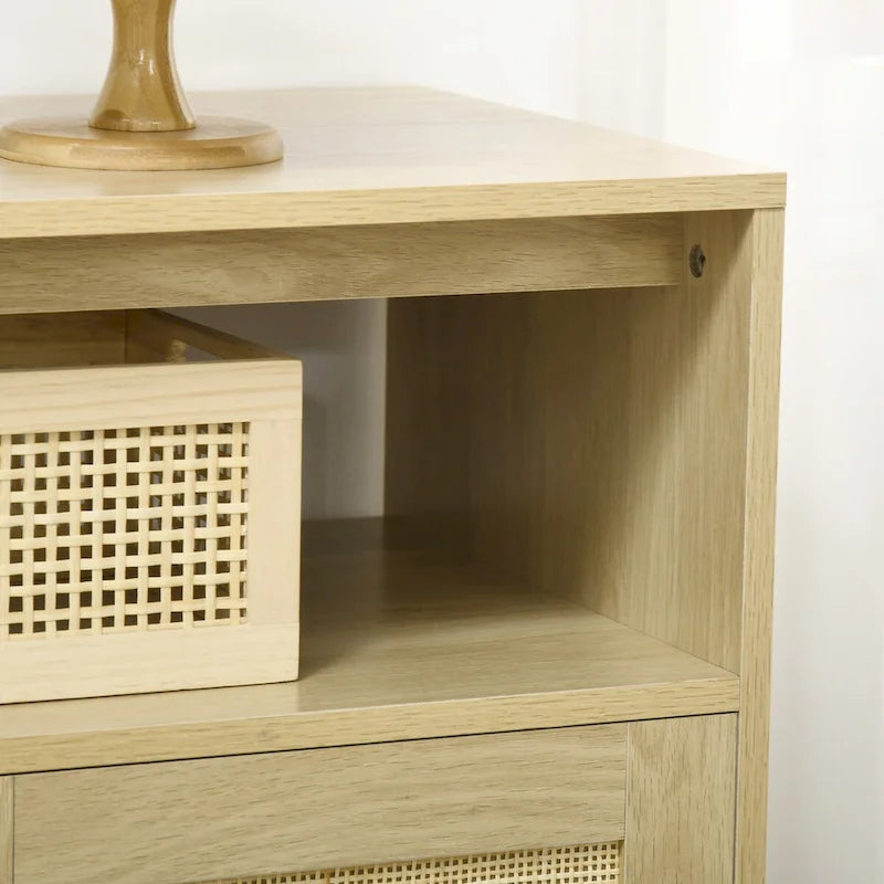 Boho Rattan 3-Door Sideboard Buffet Cabinet – Natural Wood Tone