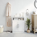 Modern Freestanding Bathroom Storage Cabinet – Magnetic Doors, Open Display Shelf & Adjustable Shelving