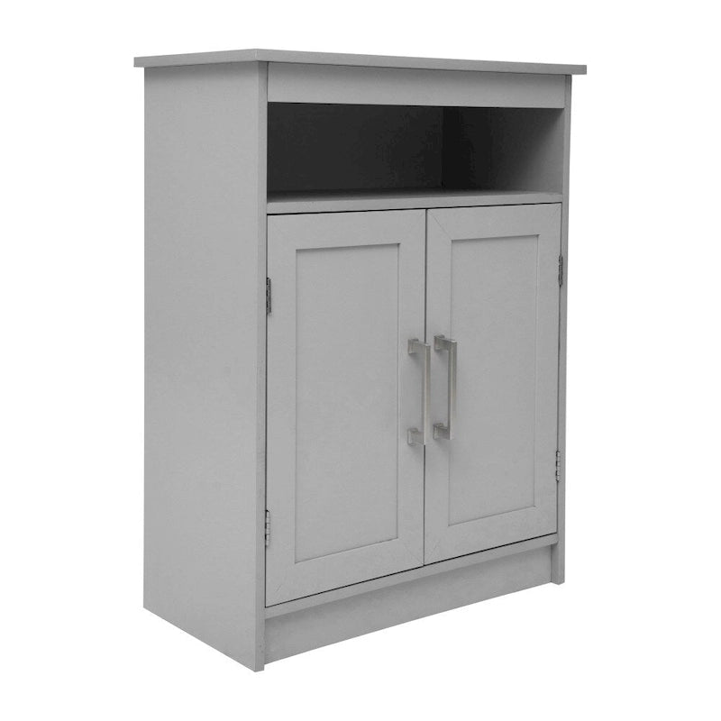 Modern Freestanding Bathroom Storage Cabinet – Magnetic Doors, Open Display Shelf & Adjustable Shelving
