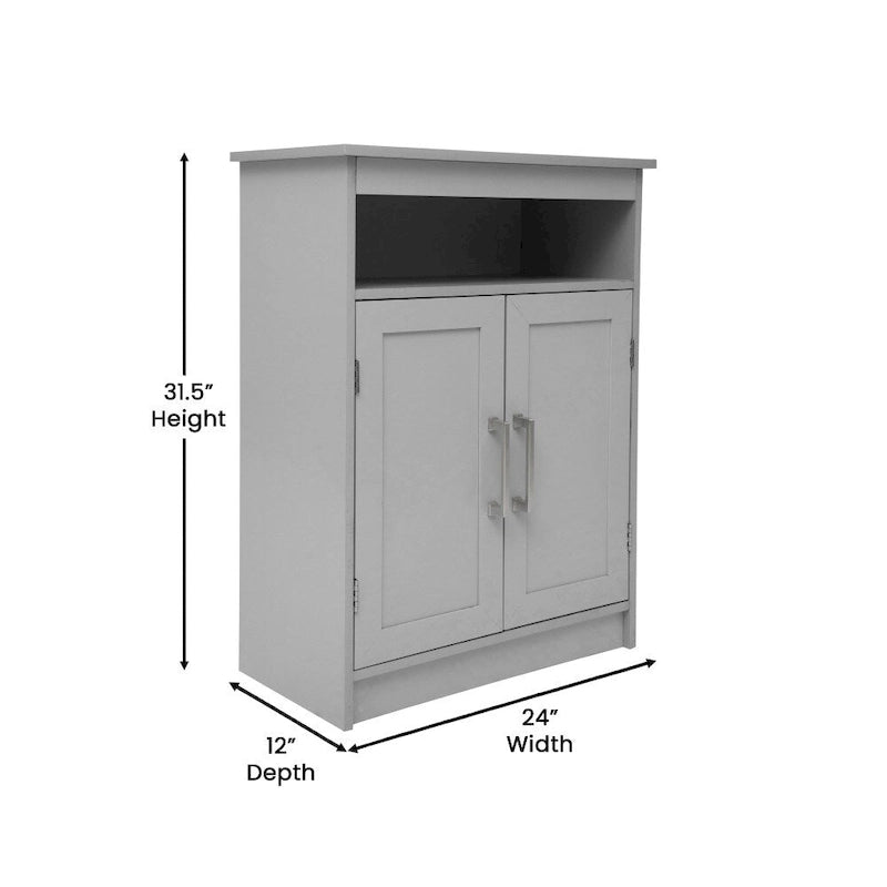 Modern Freestanding Bathroom Storage Cabinet – Magnetic Doors, Open Display Shelf & Adjustable Shelving