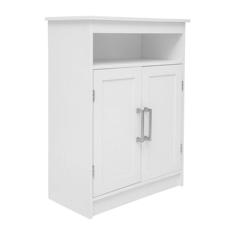 Modern Freestanding Bathroom Storage Cabinet – Magnetic Doors, Open Display Shelf & Adjustable Shelving
