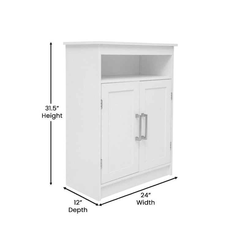 Modern Freestanding Bathroom Storage Cabinet – Magnetic Doors, Open Display Shelf & Adjustable Shelving
