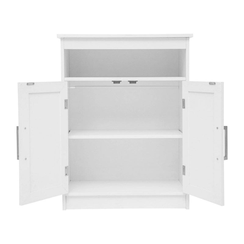 Modern Freestanding Bathroom Storage Cabinet – Magnetic Doors, Open Display Shelf & Adjustable Shelving