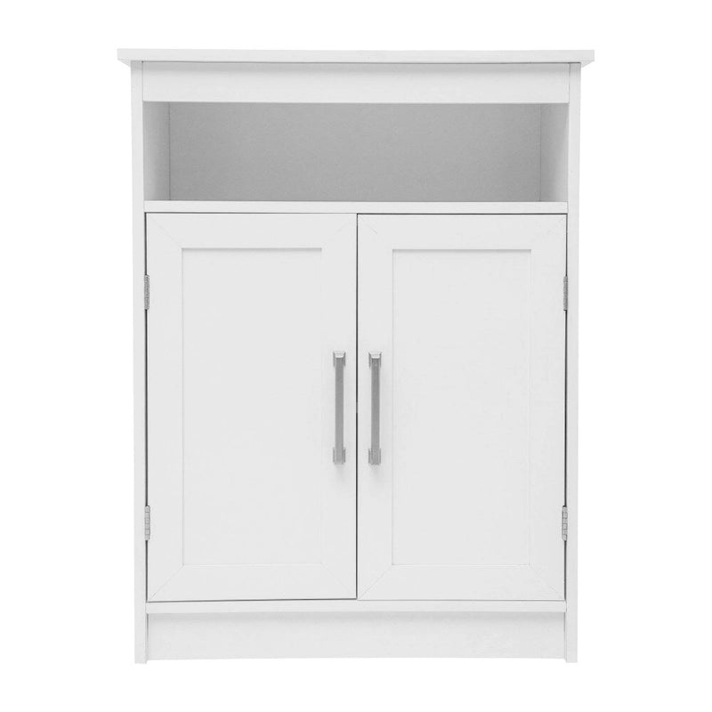 Modern Freestanding Bathroom Storage Cabinet – Magnetic Doors, Open Display Shelf & Adjustable Shelving