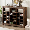 24-Cubby Shoe Cabinet with Curved Base & Open Top Storage — Rustic Brown