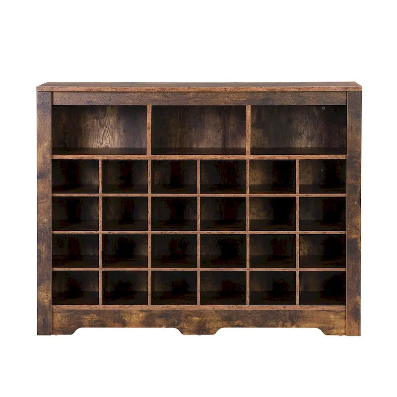 24-Cubby Shoe Cabinet with Curved Base & Open Top Storage — Rustic Brown