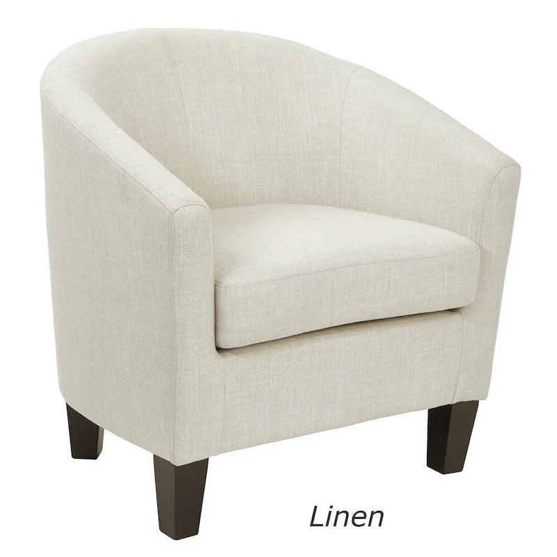Mid-Century Tub Chair with Solid Wood Espresso Legs — Linen & Denim